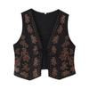 Womens Ethnic Style Mirror Embroidery Vest With Tie Front Loose Fit Short Length Winter