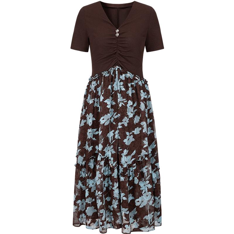 JIUZI ANNACA Slimming Faux Two-Piece V-Neck Midi Dress XL