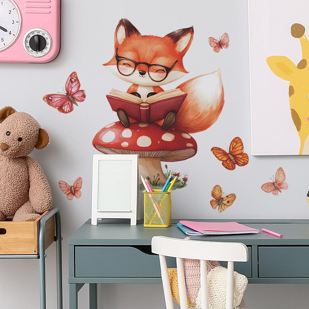 Cute Little Fox Mushroom Butterfly Bedroom Living Room Home Wall Background Beautification Decoration Wall Stickers