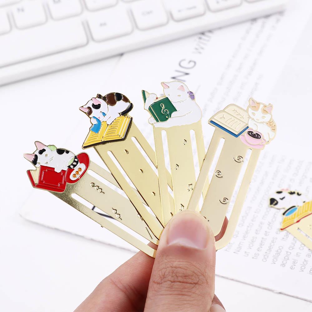 School Cartoon Animals Reading Paper Cilp Cat Bookmark Bookmark Metal Bookmark Kittens Book Mark