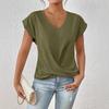 Summer Solid-color Fitted V-neck Women's Short-sleeved T-shirt