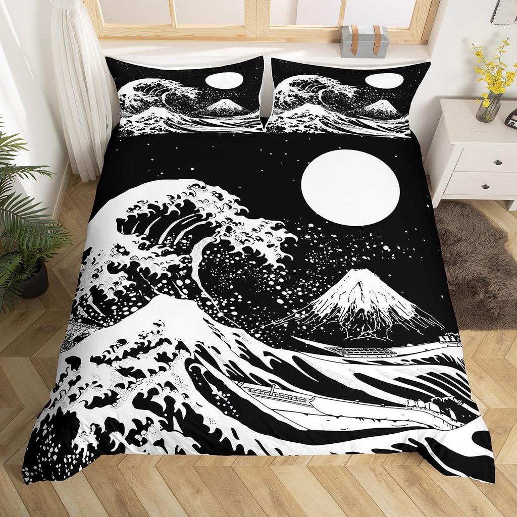 Japanese style Kanagawa wave duvet set Ukiyo-e digital printing bedding set
