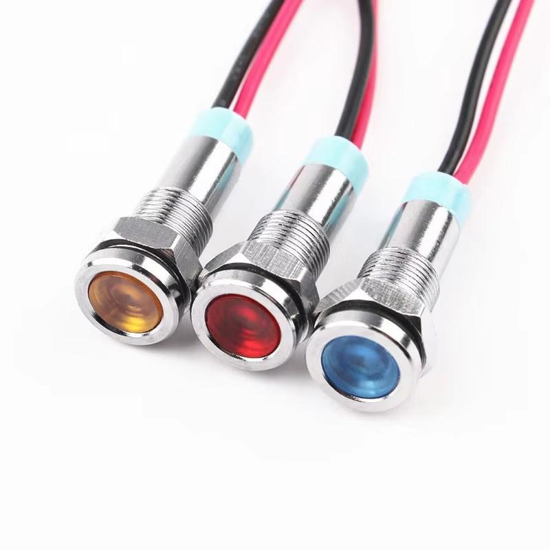 1Pcs 6Mm Flat Head Led Metal Indicator Light Waterproof Signal Light 12V 24V 220V With Red Yellow Blue Green And White Lines