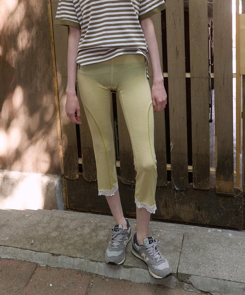 Nokeontencheu 373. Lace Stripe Leggings _ Yellow
