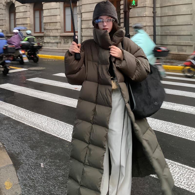 Ny Vinter Ståkrage Bomullskappa för Kvinnor, Lös, Mellanlång, Förtjockad Bomullskappa för Små Personer