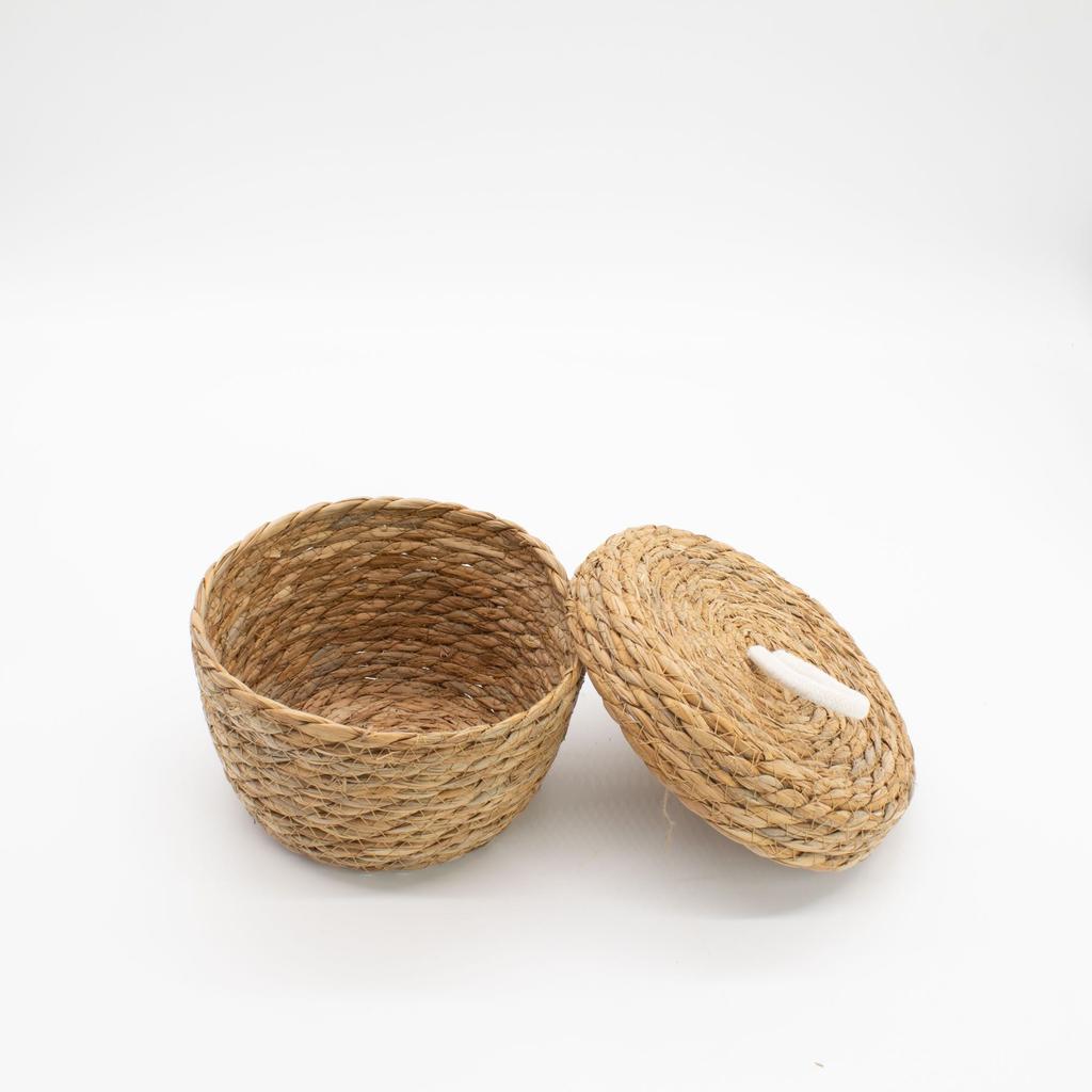 Seagrass & Cotton Round Baskets with Lids – Natural – Set of 3