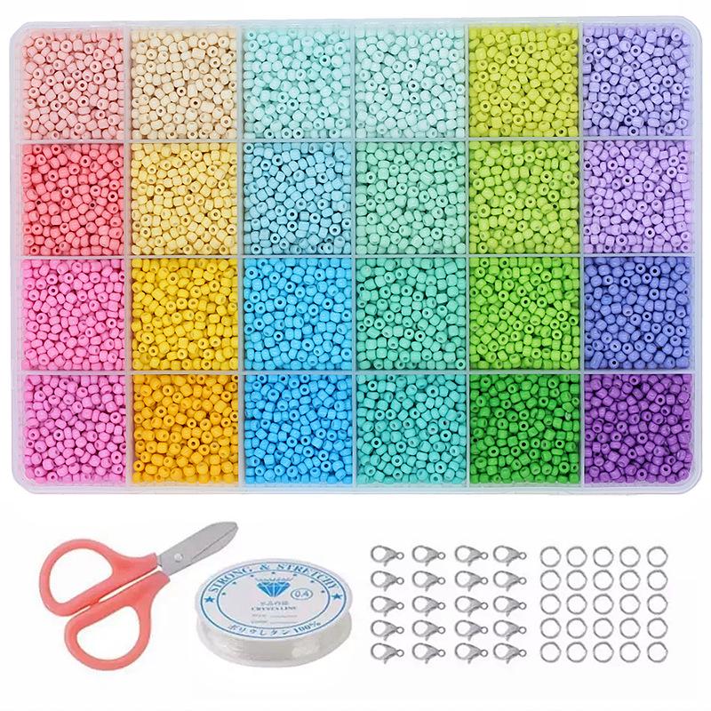 24-Compartment Boxed Glass Beads Set, Solid Color Loose Beads for DIY Jewelry Accessories
