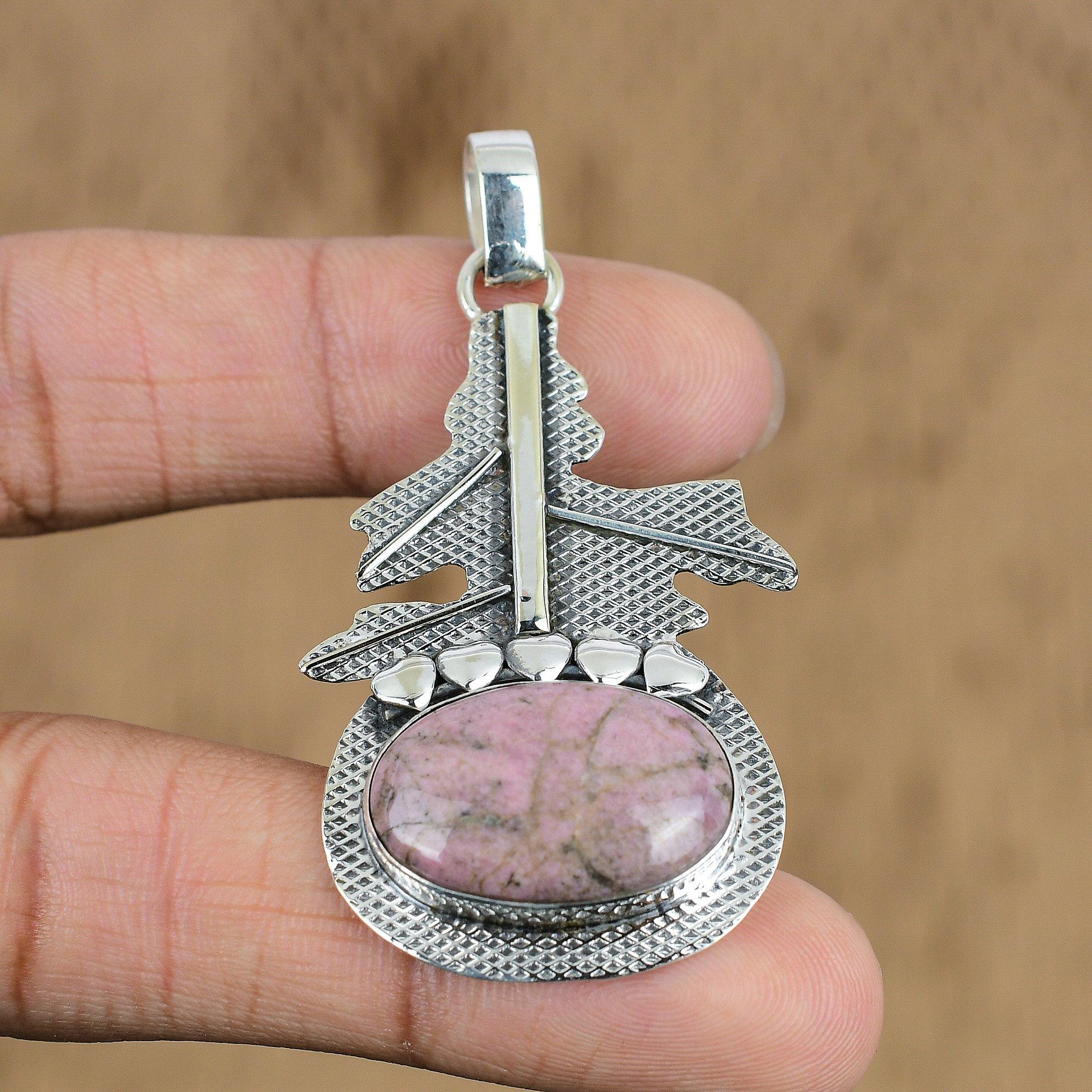 

Gift For Women Jewelry Pendant 925 Sterling Silver Natural Rhodonite Gemstone