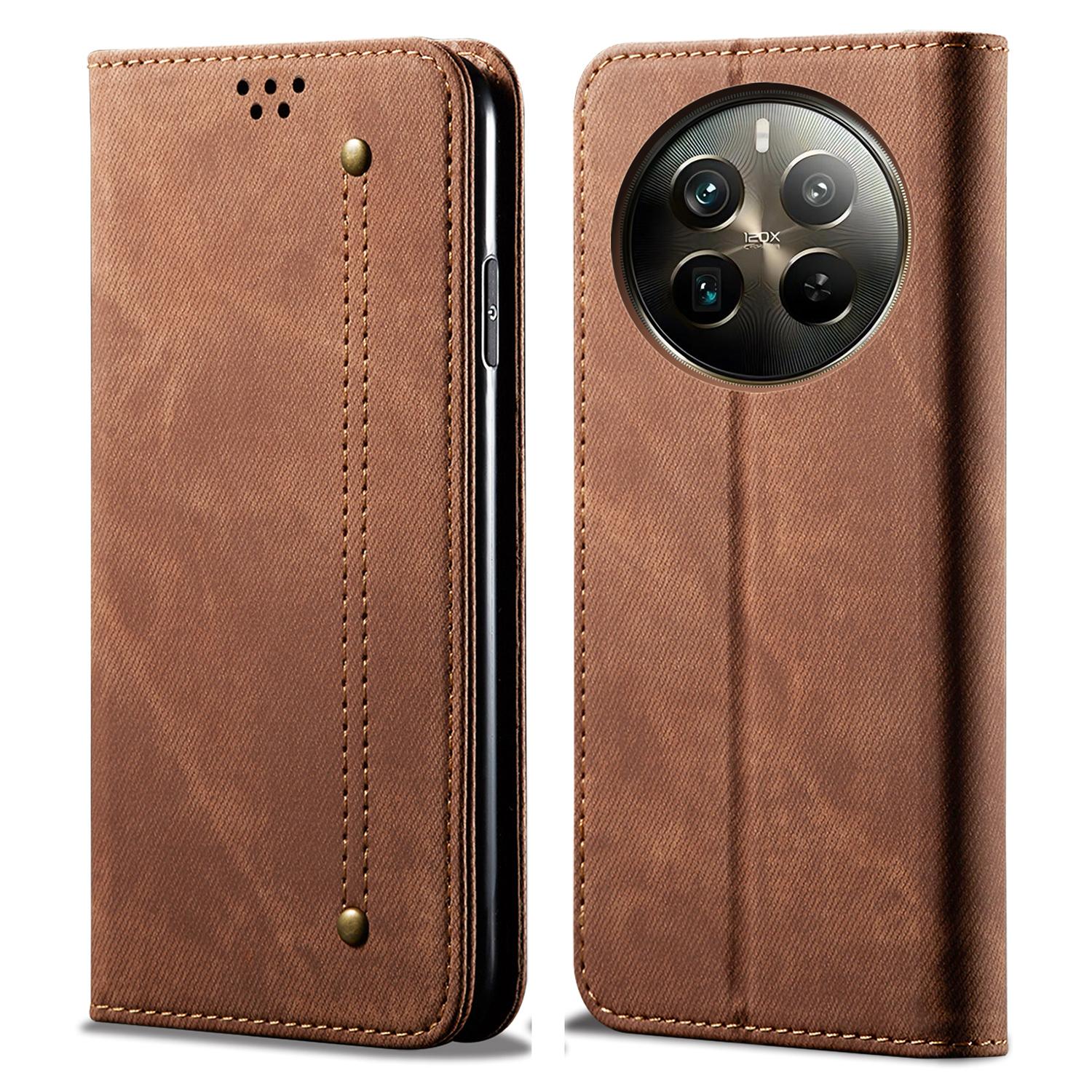 

For Realme 12 Pro 5G/12 Pro+ 5G Case Leather Jeans Cloth Texture Cell Phone Cover Coffee