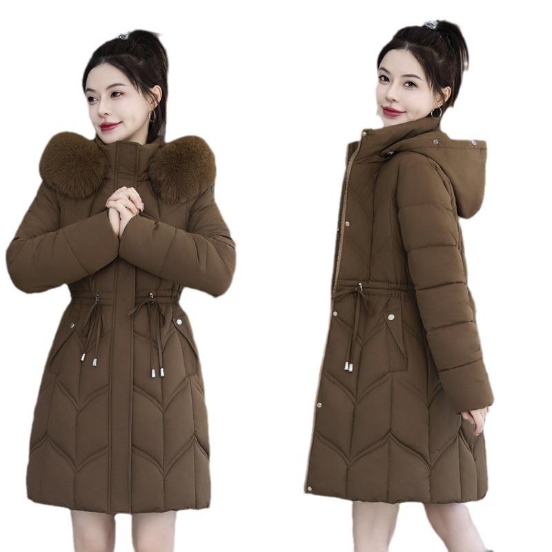 European winter down cotton jacket women's mid-length Korean version of waist thickened padded jacket new cotton jacket with a large fur collar