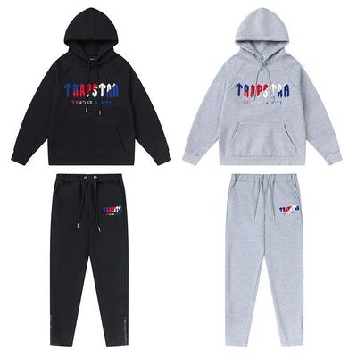 Trapstar Red Blue Letter Embroidered Fleece Lined Hooded Sweatshirt Jogger Pants Set Men Women Winter Streetwear