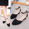 Fashion Shallow hollow women's single shoes closed toe mid-heel sandals with buckle straps pointed toe thick heels women's sandals