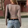 Women's Striped Long Sleeve V-Neck T-Shirt Slim Fit