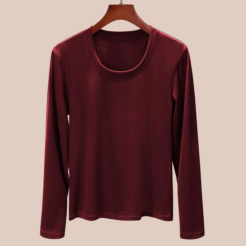 Neck Long-sleeved Tencel T-shirt Bottoming Shirt Women's Autumn Inner Wear Low Neck Slim-fitting and Thin Lyocell Top
