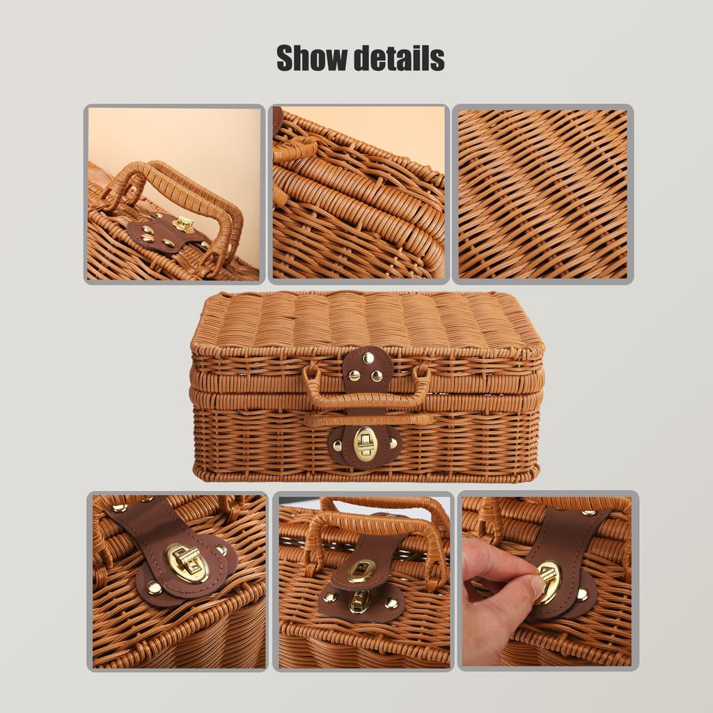 Mini Suitcase Box PE Rattan Hand Woven Rectangular Storage Basket with Handle for Travel Themed Party Wedding Decoration