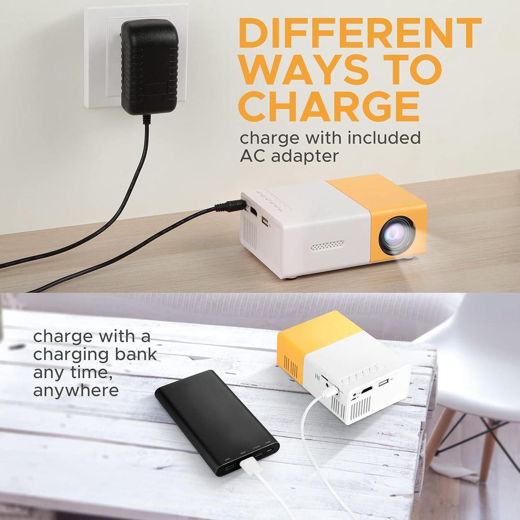 Yellow-White YG300 HD Mini LED Projector for Dormitory and Home