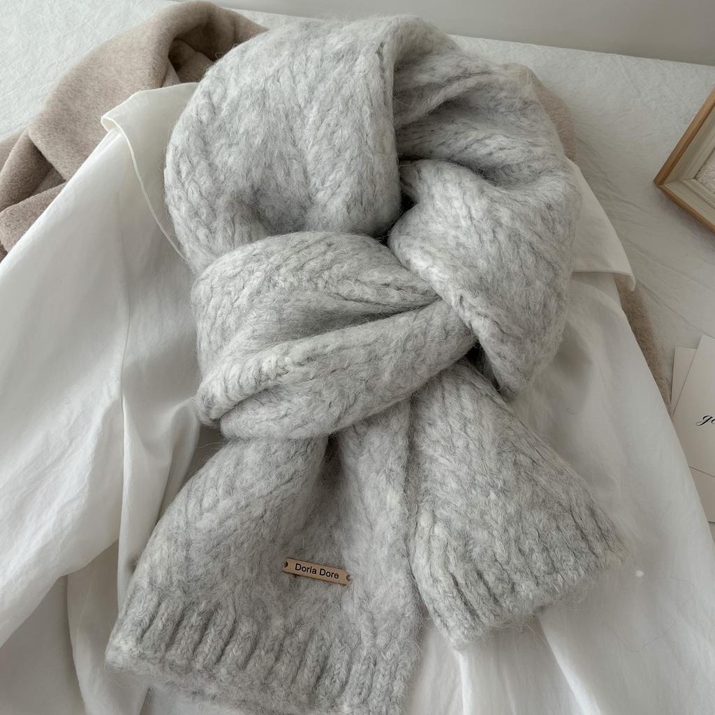 Solid color alpaca wool knitted scarf women's winter and autumn wool blended new high-end temperament couple scarf tide