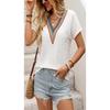 Women Ethnic Vacation Style Jacquard Lace Patchwork V Neck Batwing Short Sleeve Top
