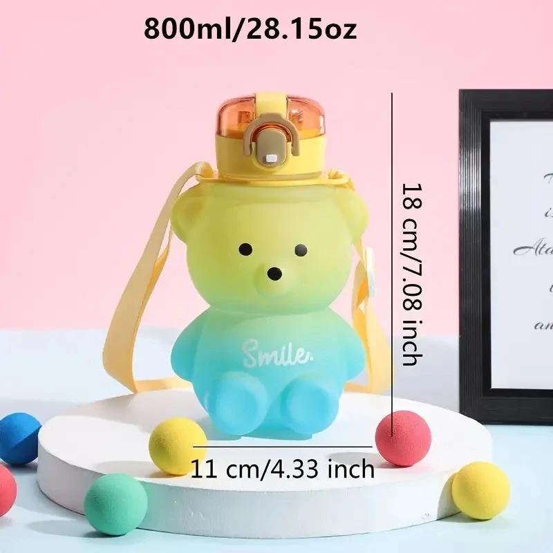 1pc Bear Gradient Cute Water Cup, Summer High-value Girl Plastic Cup, Portable Straw Cup, Large-capacity Water Bottle
