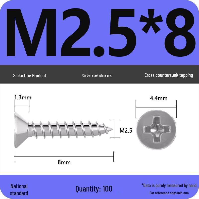 Iron Galvanized Phillips Flat Head Self-Tapping Screws - Countersunk M1 To M4