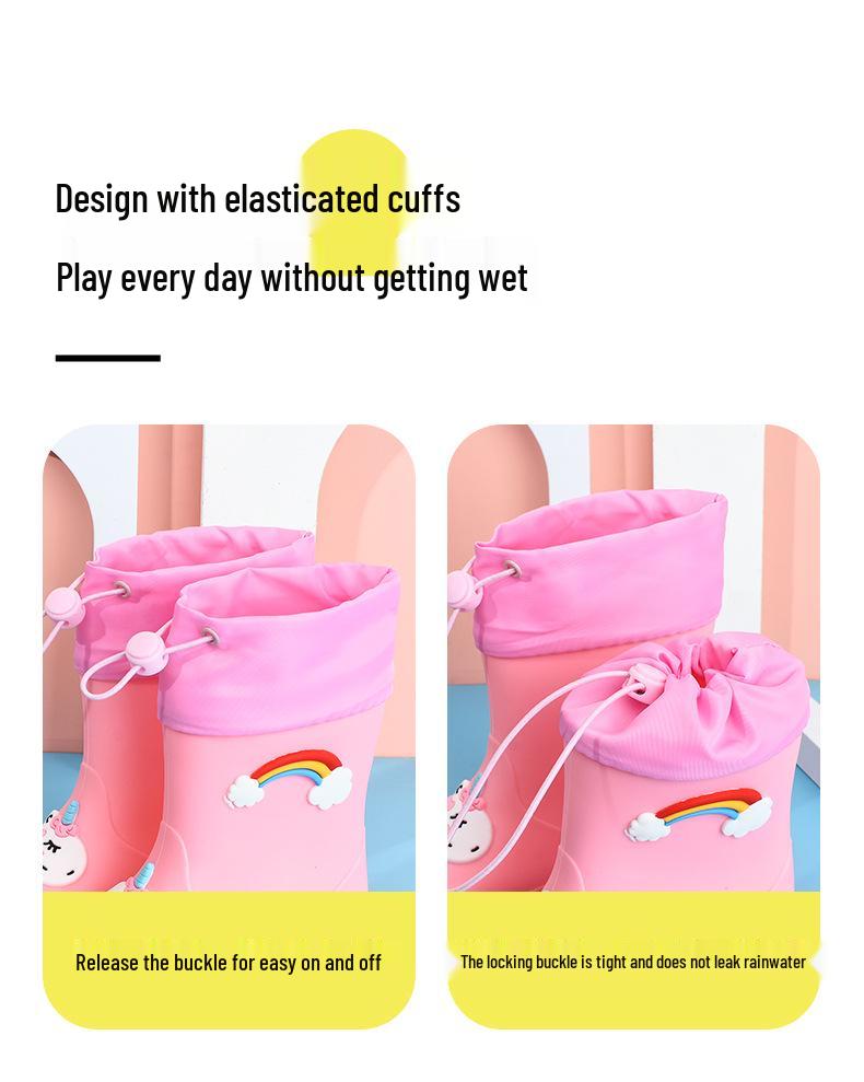 Cizme de ploaie pentru copii cu desene animate - Căptușite cu fleece, Antiderapante, Șnur pentru băieți și fete, Pantofi de grădiniță pentru toate anotimpurile