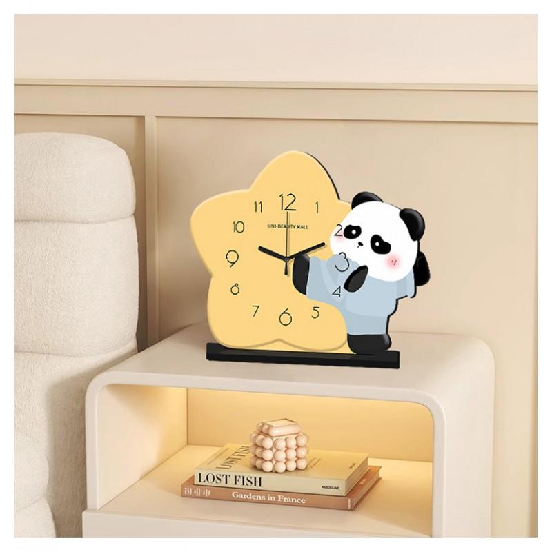 Kung Fu Panda Themed Desktop Clock Wooden Decorative Table Living Room Kids Cartoon Style Analog Timepiece
