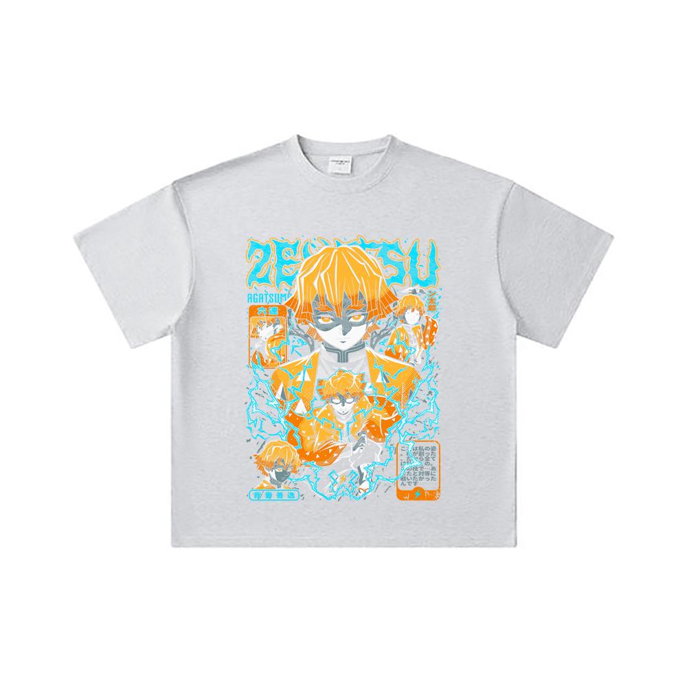 260 GSM Double Yarn 32 Count 100% Cotton Demon Slayer V100 Zenitsu Print Unisex Heavy Cotton T Shirt