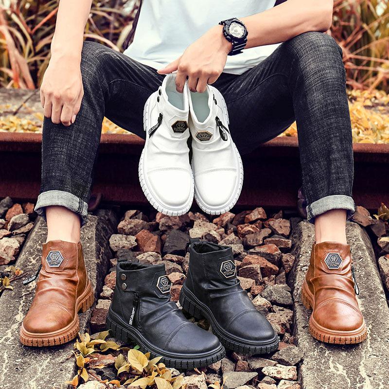 Fashion Designer Luxury Zipper Mens Boots Autumn White High Top Men Casual Shoes Black Ankle Boots Fashion Motorcycle Shoes For Men