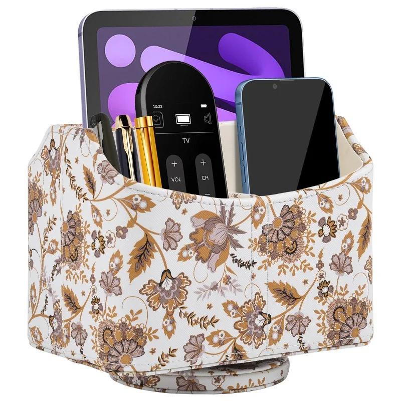 

360-градусный кожаный держатель для телефона и телевизора с дистанционным управлением, настольный ящик для хранения косметических кисточек, органайзер для макияжа
