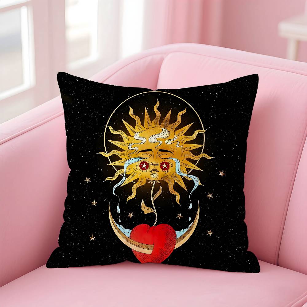 Sun Moon Mandala Series Pattern Pillow Case Anti-Dustmite Pillow Invisible Zipper Silky Short Plush Sofa Cushion Cover