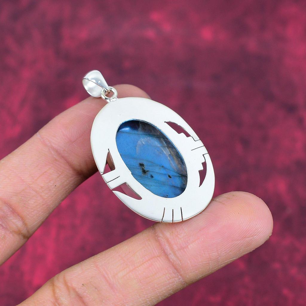 Labradorit Hänge, Handgjort Ädelsten 925 Sterlingsilver Hänge Antika Smycken, För Gåva Silversmycken
