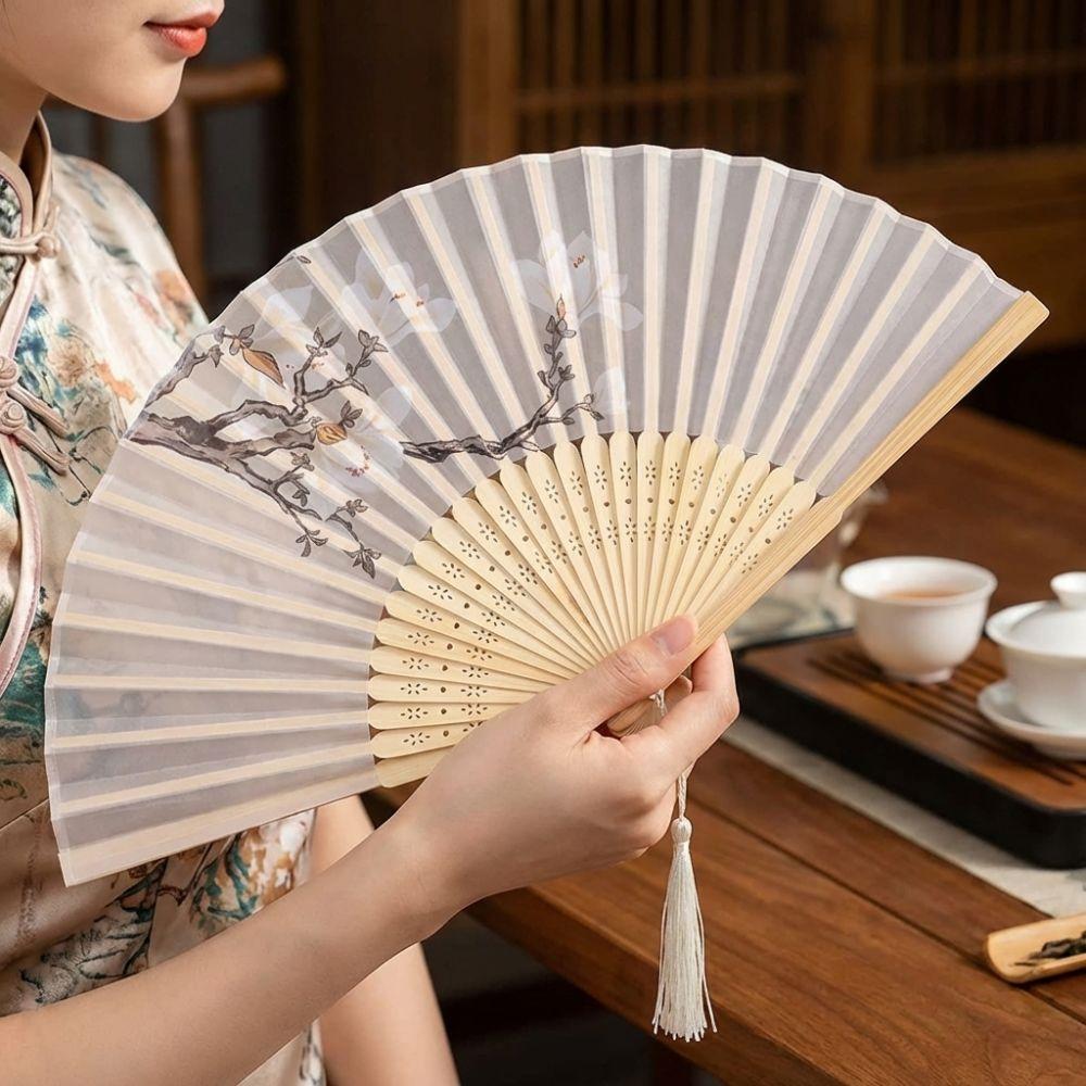 Antique Folding Fan Bamboo Frame Handheld Fan Women Fan Decorative Fan  Cheongsam Matching
