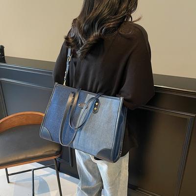 Crossbody-Tasche mit großem Fassungsvermögen, Damen neue Mode Tote-Handtasche, kontrastierende Denim-Schultertasche