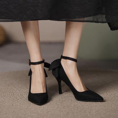 Moda 2024 Novo Primavera Outono Bico Fino Baixo Sapatos de Salto Único Femininos Moda Fresca Estilo Francês Femininos Sapatos de Salto Fino Tendência