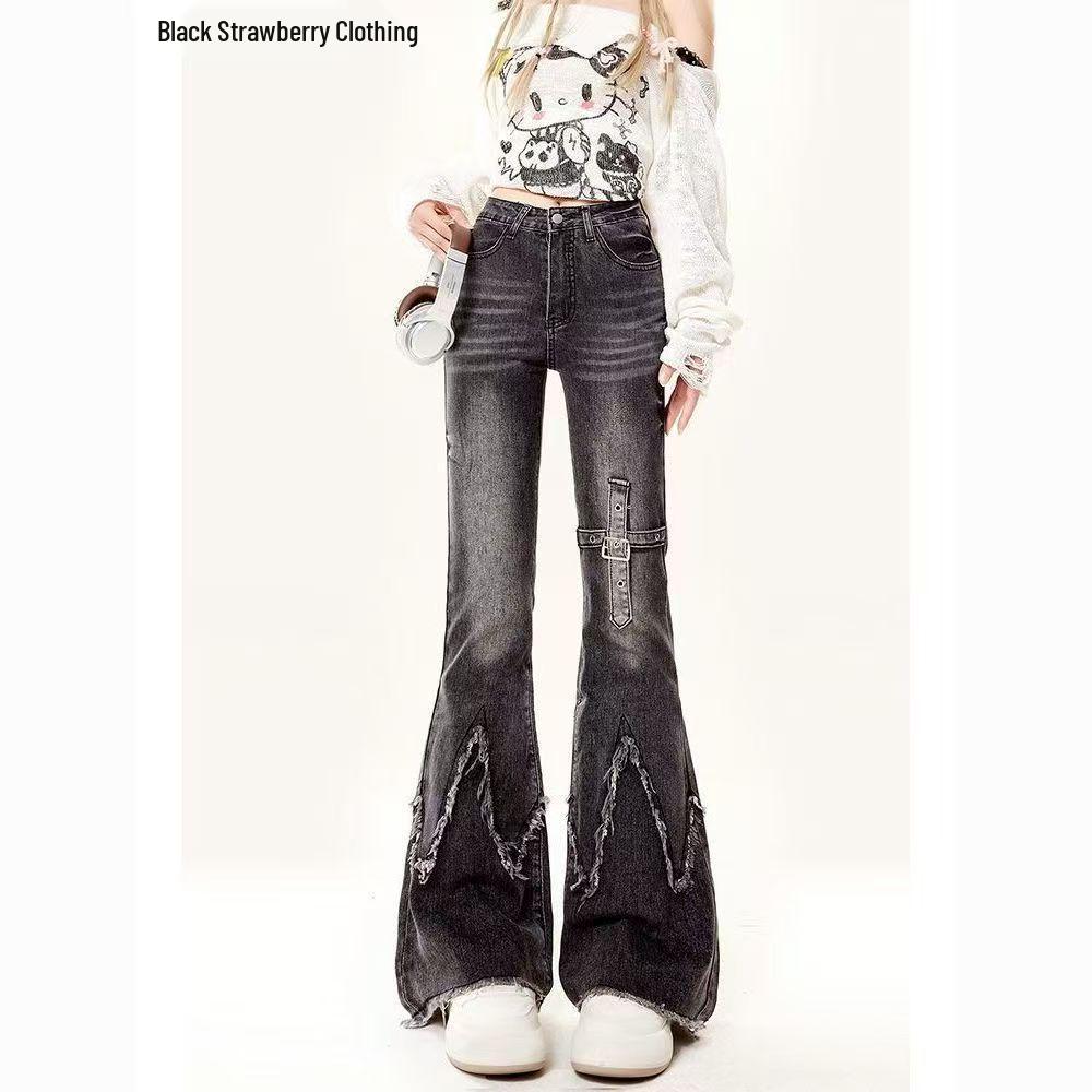 

Женские ретро джинсы клеш облегающего кроя 2024 - Американский стиль, влияние Гонконга, дизайн подкова тысячелетия M