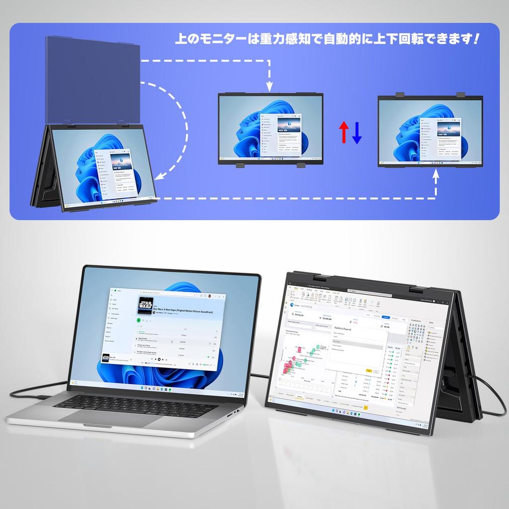 VisionOwl Dual Mobile Monitor, 14-inch, 100% sRGB Wide Color Gamut, High Brightness of 350nits, Driver-Free, 4-Hole VESA Mount, Storage Case Included,