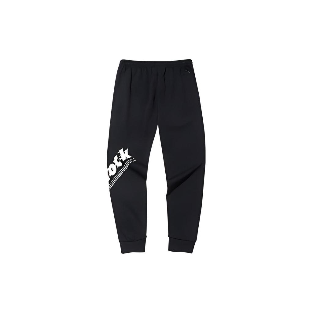 Anta Logo Print Elastic Waist Cuffed Sports Pants Men Pants Black 152131326-1