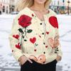 Women's Fashion Valentine's Day Printed Long Sleeve Cardigan Button Jacket