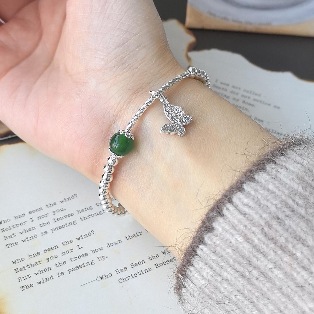 925 Silver Bracelet Bangle Simple Green Leaf Elegant Nature For Woman Girl Fashion Jewelry Gift Dropship