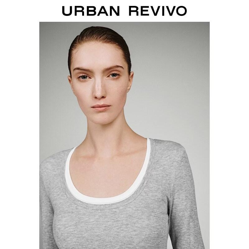 UR 2026 Women's Faux Two-Piece Slim-Fit Long Sleeve T-shirt