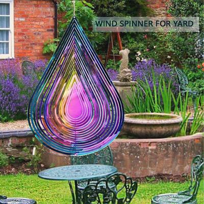 Campanello Eolico 3D in Acciaio Inossidabile a 7 Colori - Ornamento da Giardino a Goccia d'Acqua in Metallo Rotante