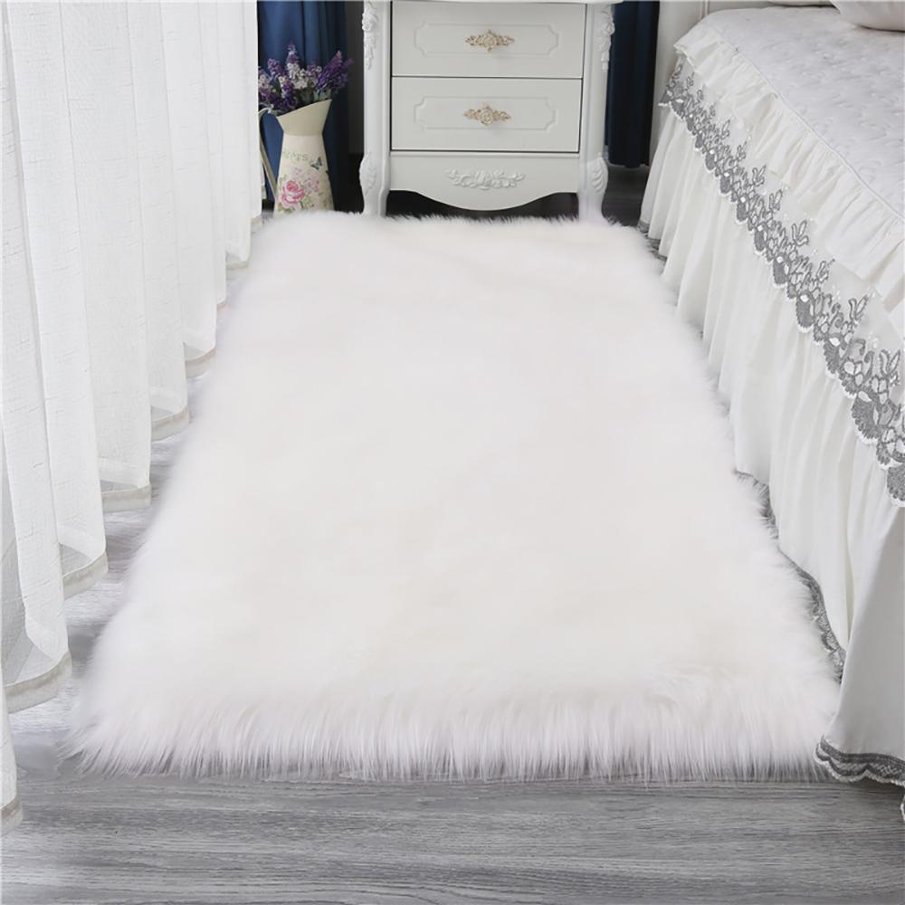 Imitation Wool Rug Artificial Sheepskin Fluffy Plush Carpet for Bedroom Soft Warm Home Decor Children Rugs Living Room Rug White