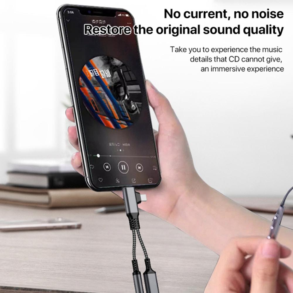 L-Shaped iP/USB-C to 3.5mm Female + Type-C Charging Cable Audio Charging Adapter
