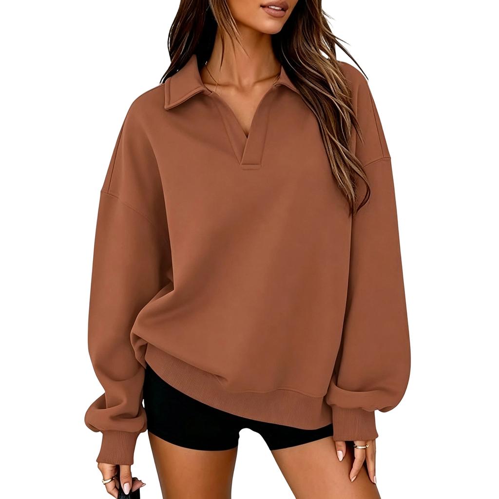 Women's Fashion Loose Fit Cropped Collared Long Sleeve Sweatshirt for Casual Wear