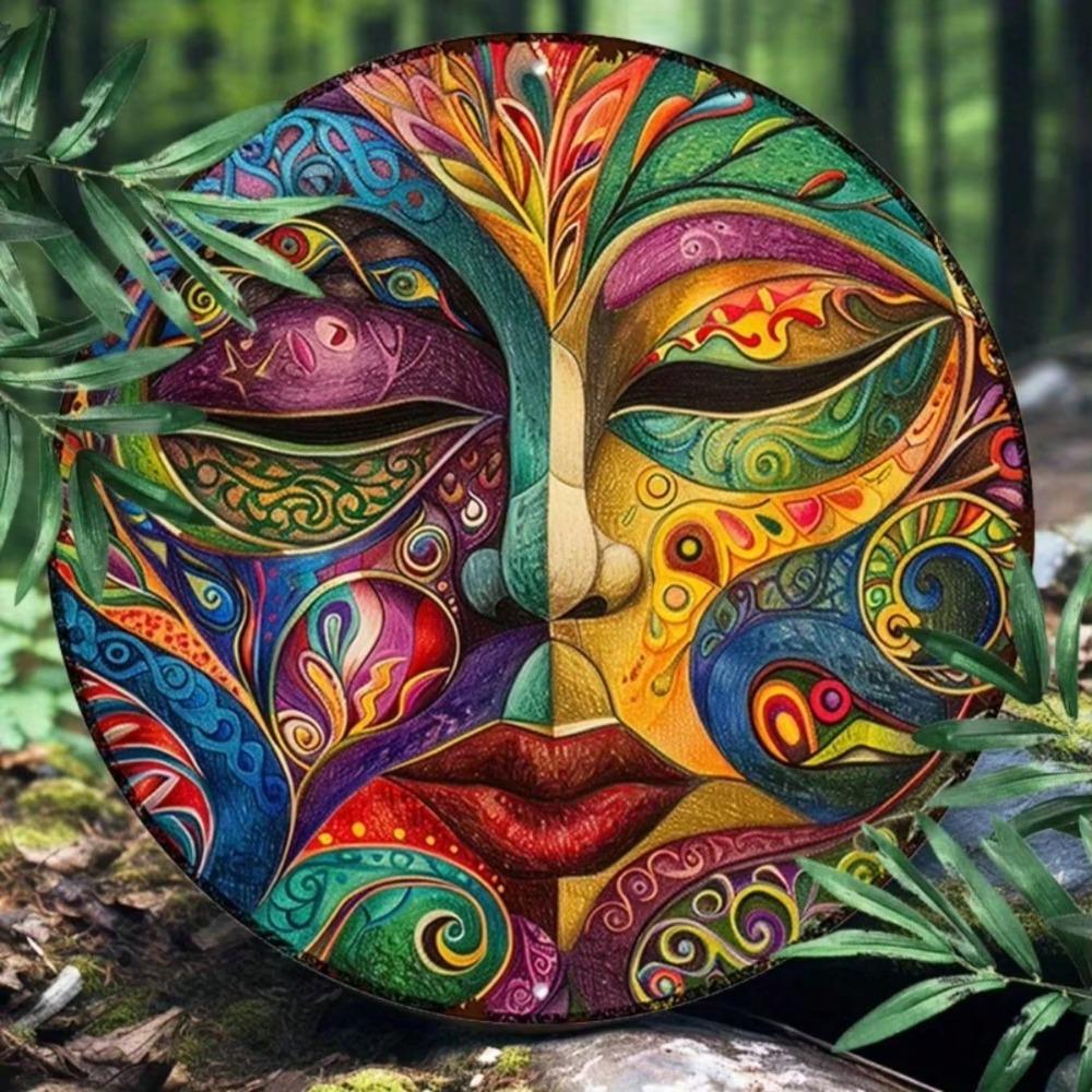 Metal Wall Art Sign Colorful Mask Design Indoor Outdoor Decor for Home Garden Bar