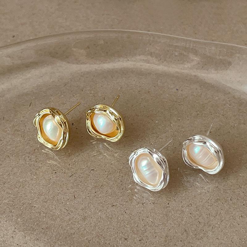 Elegant French Geometric Pearl Stud Earrings: Luxury & Versatile Jewelry for Women