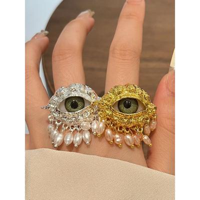 Fashion Exaggerated Personalized Devil's Eye Tassel Ring Female Fancy Design Open Ring Delicate Finger Accessories