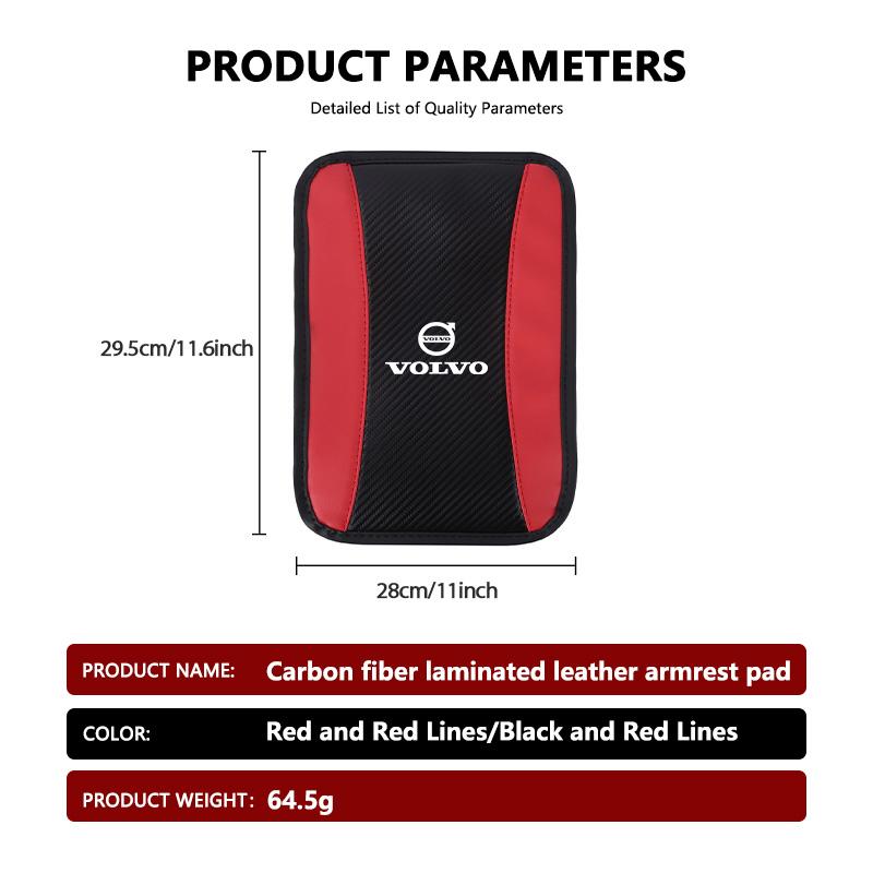 For Volvo Car Console Armrest Pad Carbon Fiber Leather Auto Cushion Cover V40 V60 C30 C70 S60 S80 S90 XC40 XC60 XC70 XC90 T6