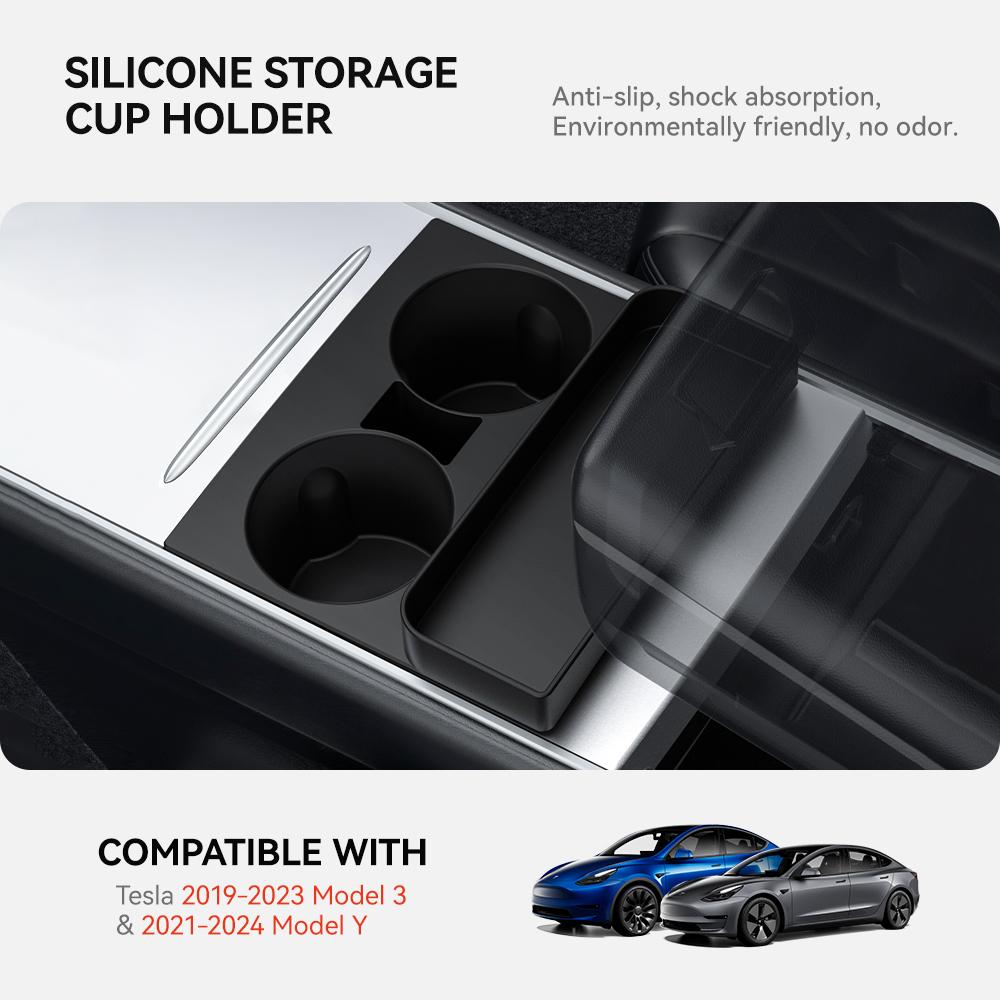 YZ For Tesla Model Y Model 3  Silicone Storage Cup Holder Car Central Control Water Cup Holder Storage Box Car Accessories