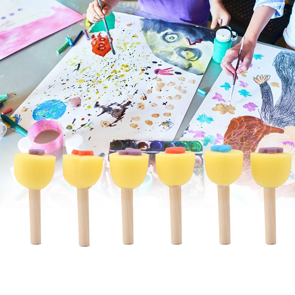 6PCS Wooden Handle Kid Sponge Painting Stamp Roller Brushes Child Educational DIY Painting Tool